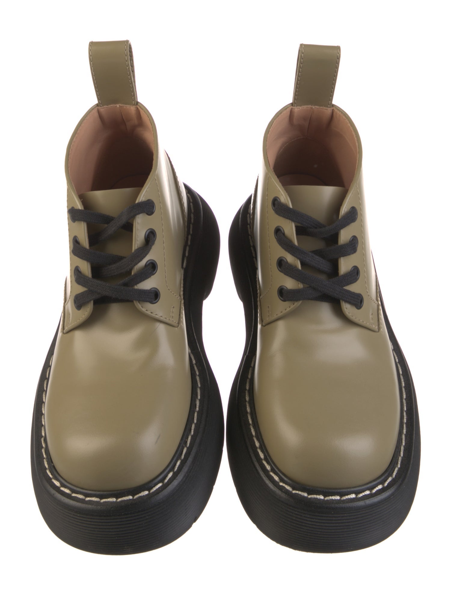 Bottega Veneta Leather Colorblock Pattern Combat Boots