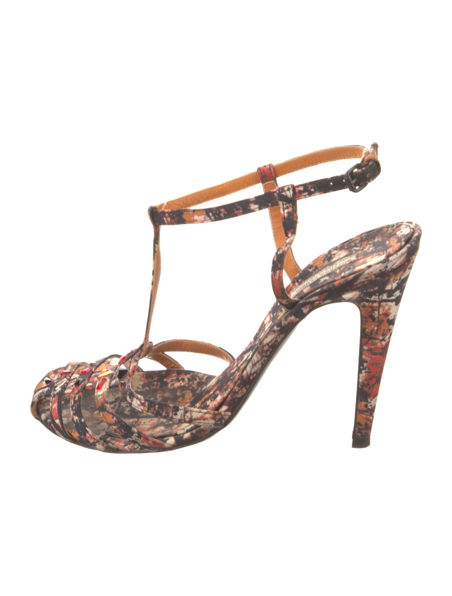 Bottega Veneta Printed Crystal Embellishments T-Strap Sandals
