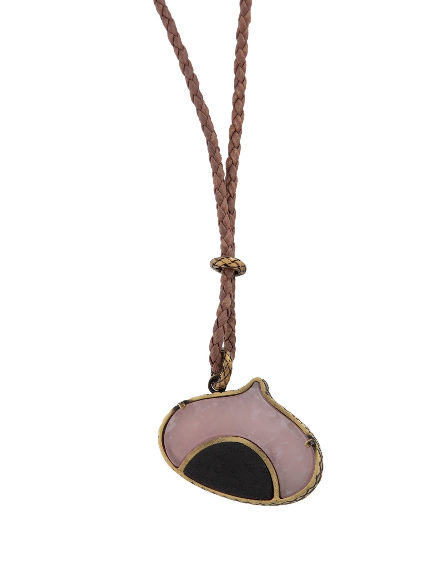 Bottega Veneta Wood & Leather Pendant Necklace