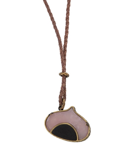 Bottega Veneta Wood & Leather Pendant Necklace
