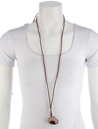 Bottega Veneta Wood & Leather Pendant Necklace