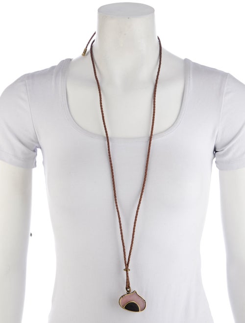 Bottega Veneta Wood & Leather Pendant Necklace