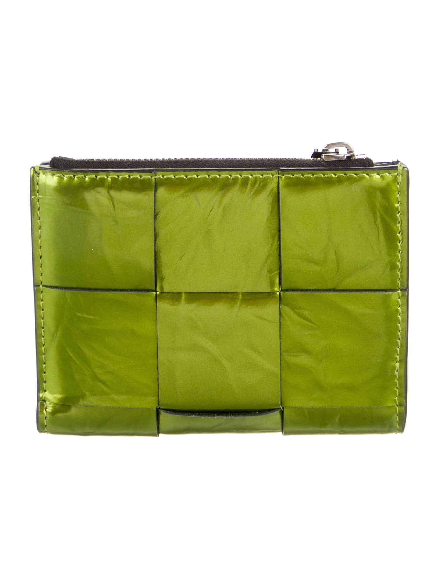 Bottega Veneta Intrecciato Weave Patent Leather Compact Wallet