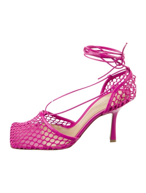 Bottega Veneta Mesh Leather Trim Embellishment T-Strap Pumps