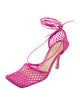 Bottega Veneta Mesh Leather Trim Embellishment T-Strap Pumps