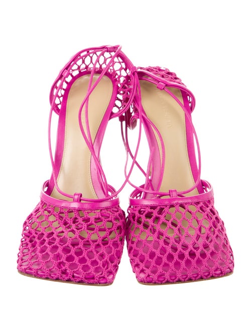 Bottega Veneta Mesh Leather Trim Embellishment T-Strap Pumps