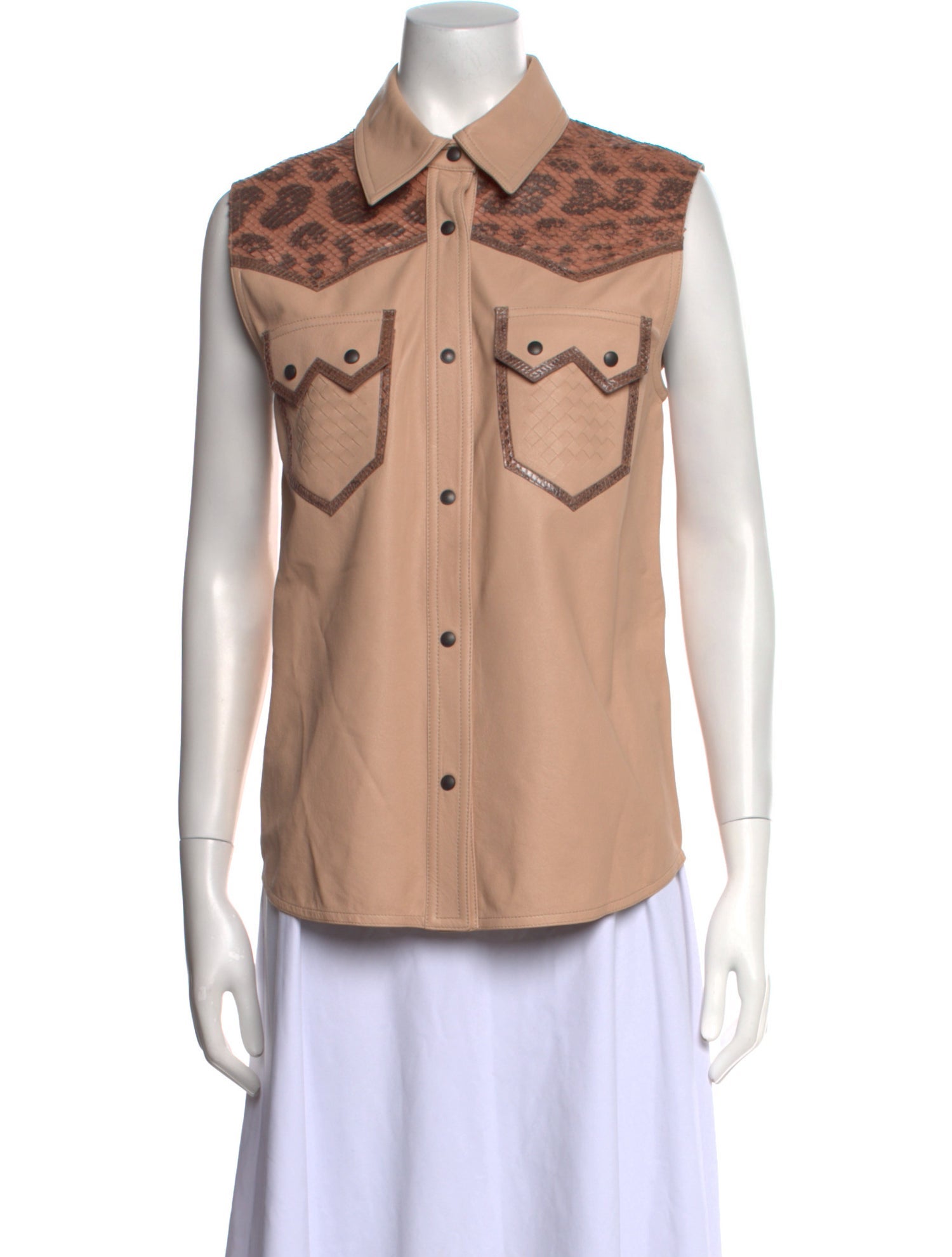 Bottega Veneta Leather Short Sleeve Button-Up Top w/ Tags