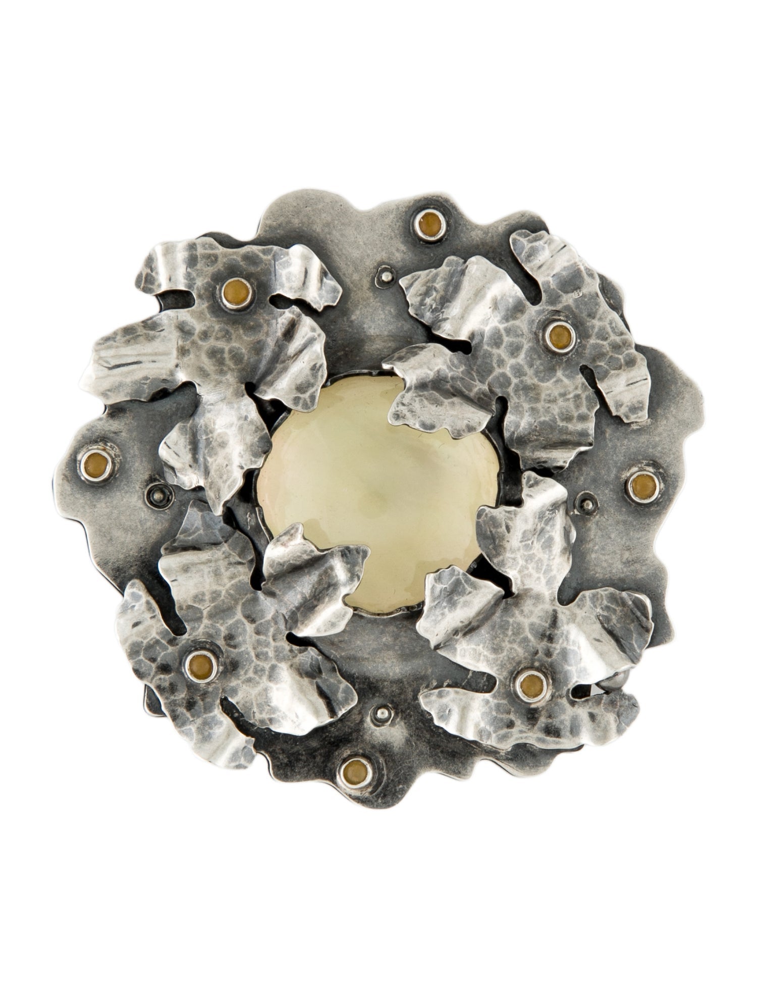 Bottega Veneta Mother-Of-Pearl, Quartz, & Dyed Quartz Wreath Brooch