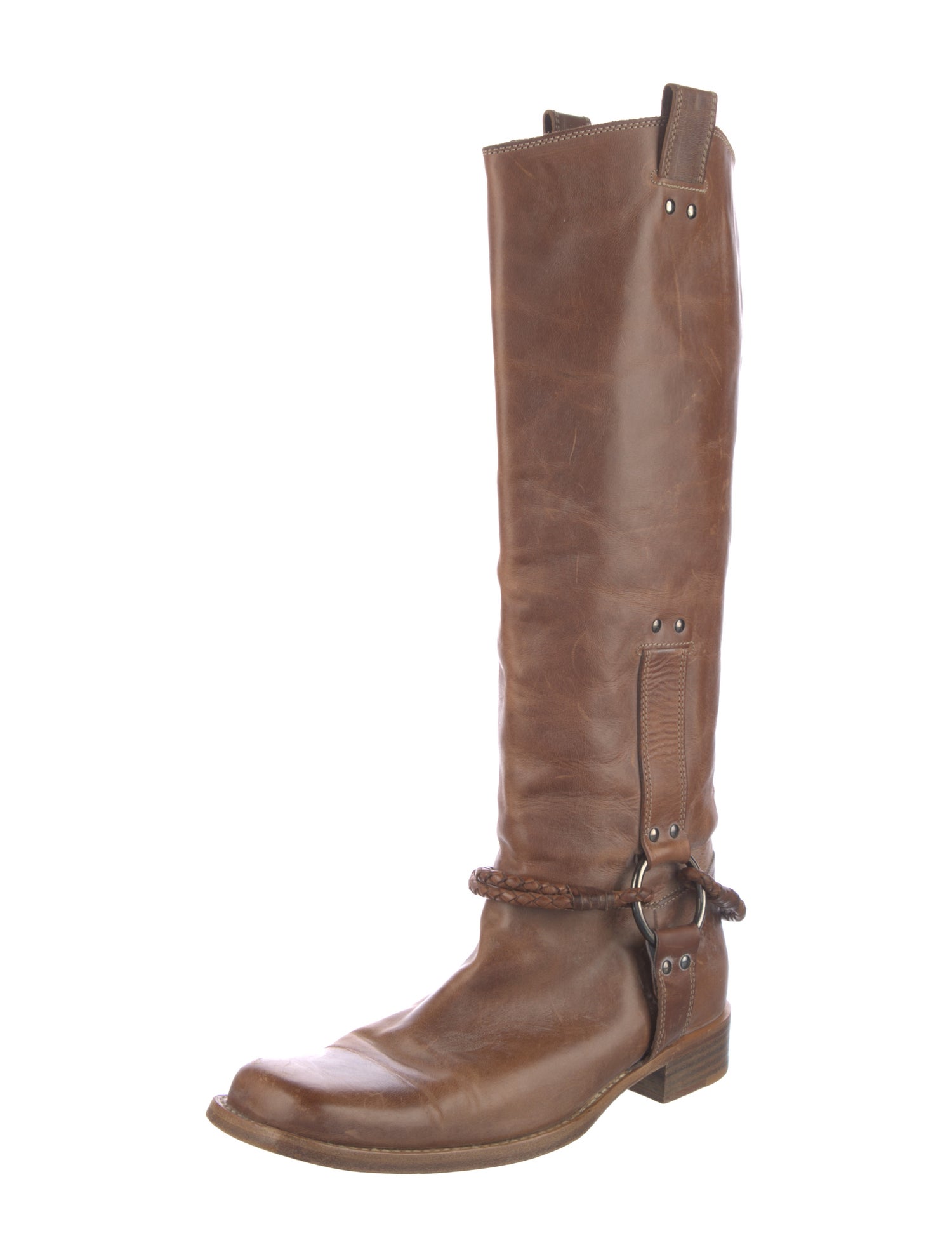 Bottega Veneta Leather Braided Accents Riding Boots
