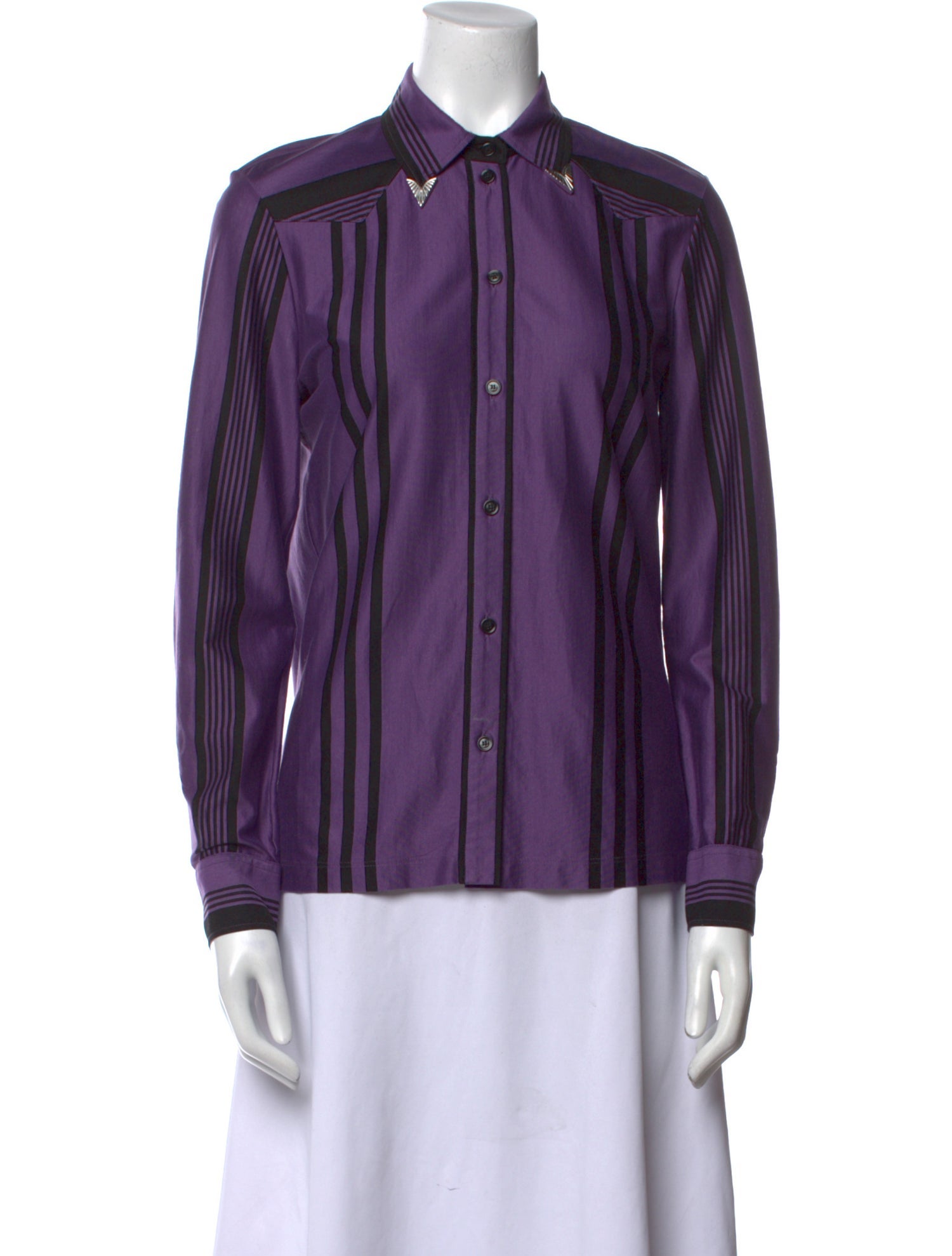 Bottega Veneta Striped Long Sleeve Button-Up Top
