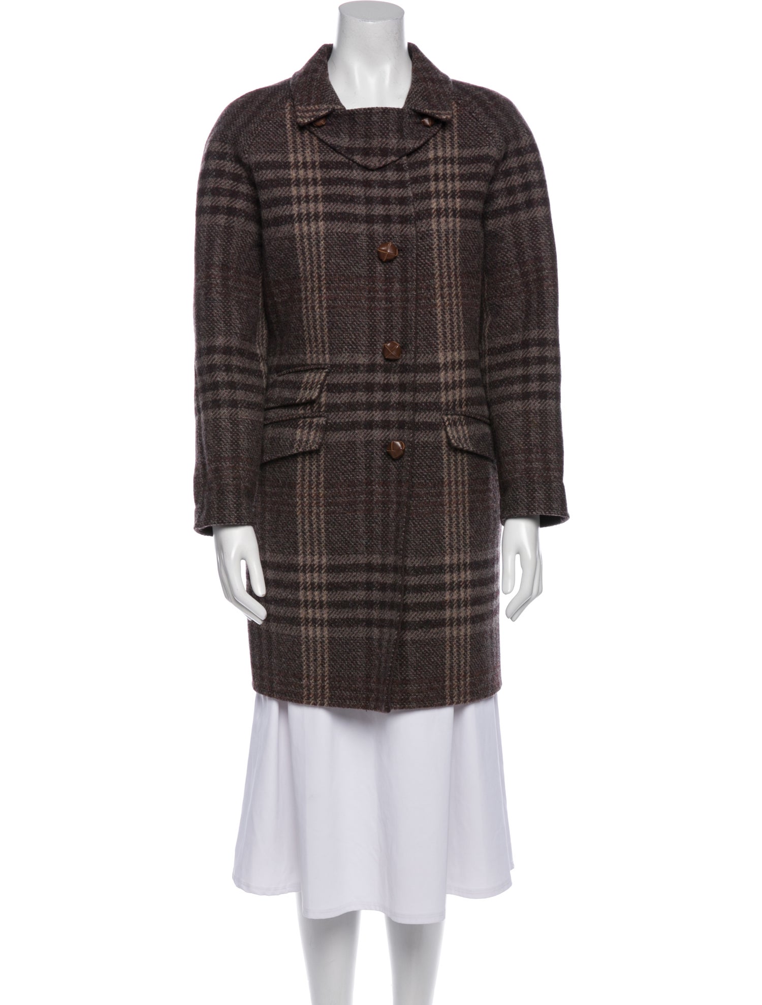 Bottega Veneta Wool Plaid Print Coat