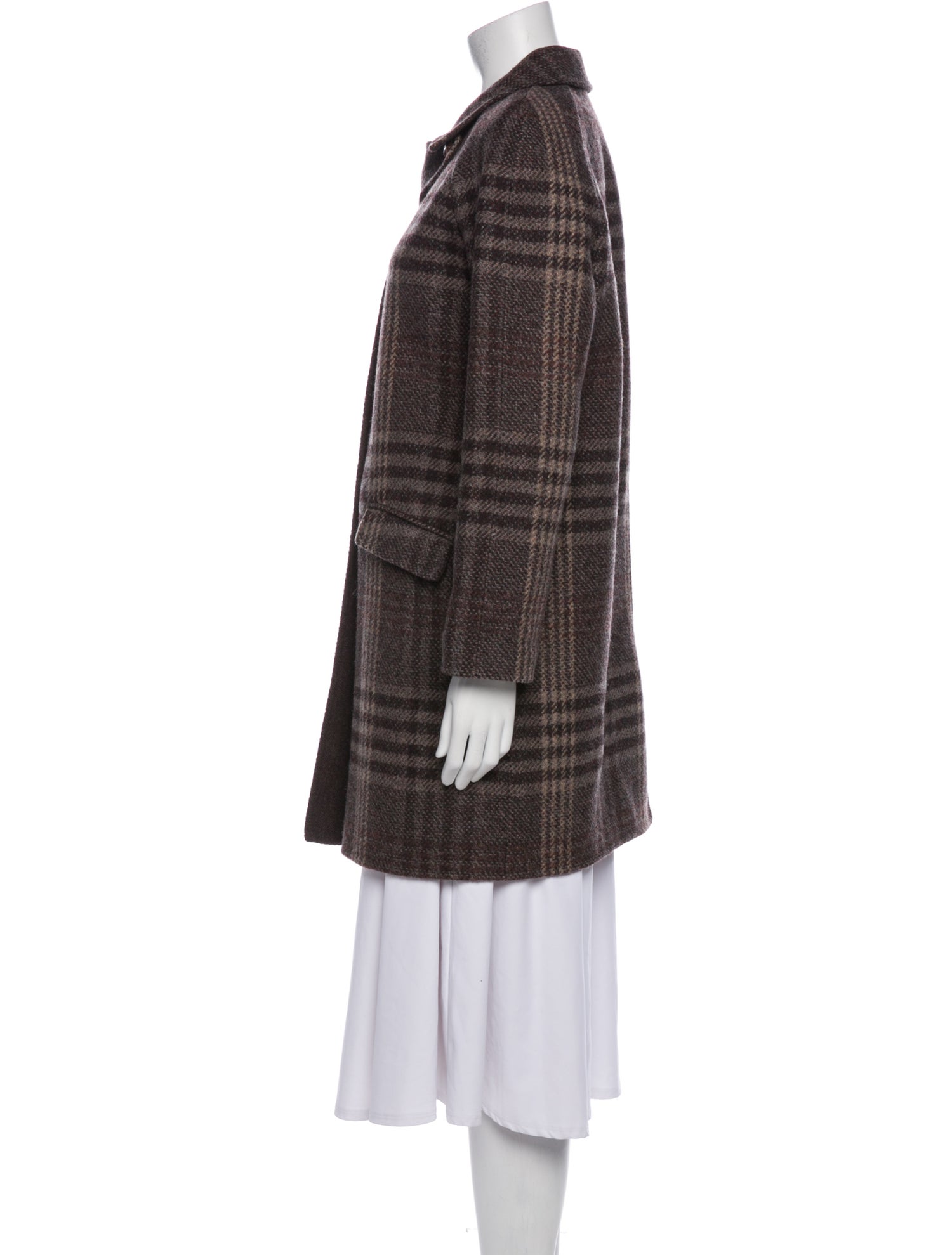 Bottega Veneta Wool Plaid Print Coat