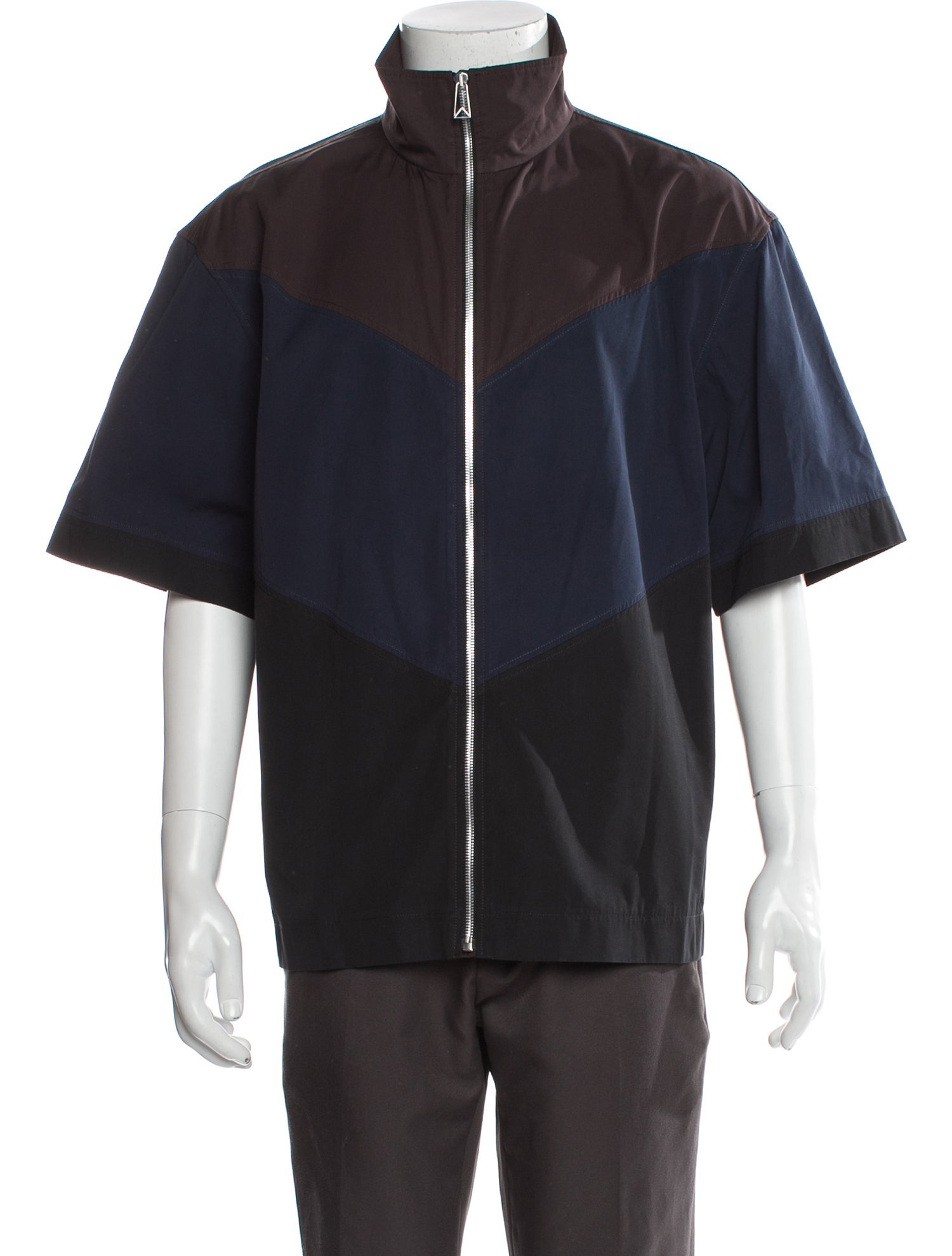 Bottega Veneta Colorblock Pattern Three-Quarter Sleeve Shirt
