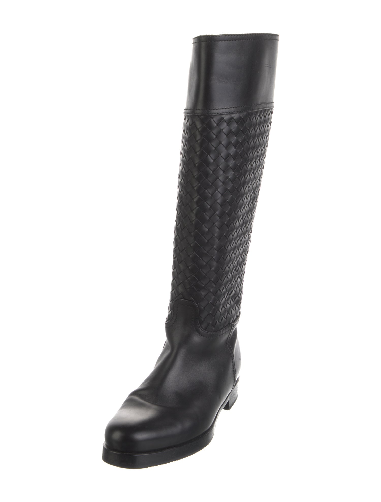 Bottega Veneta Intrecciato Weave Leather Riding Boots