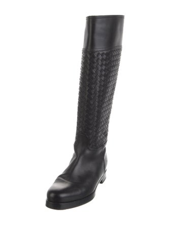 Bottega Veneta Intrecciato Weave Leather Riding Boots