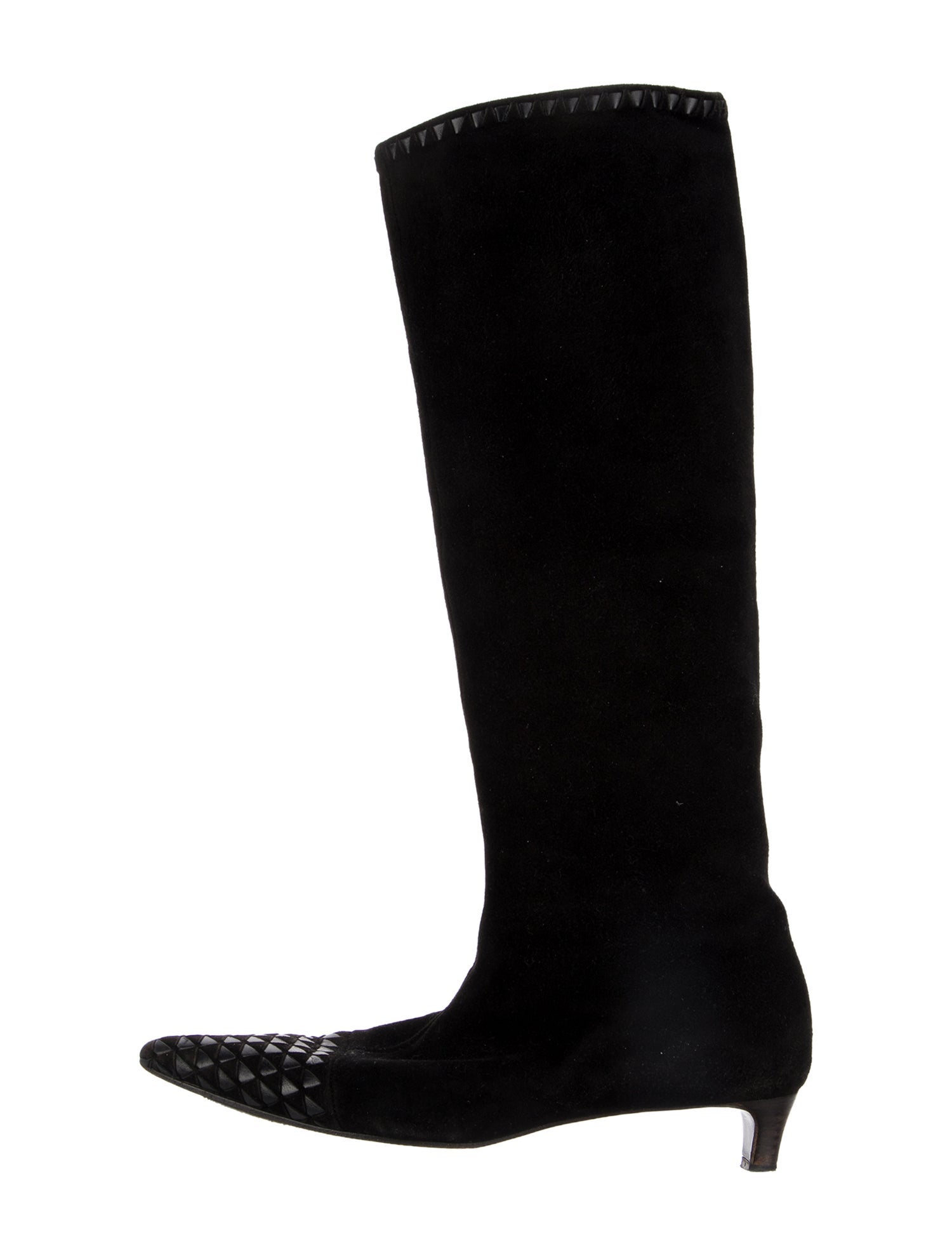 Bottega Veneta Suede Leather Trim Embellishment Riding Boots