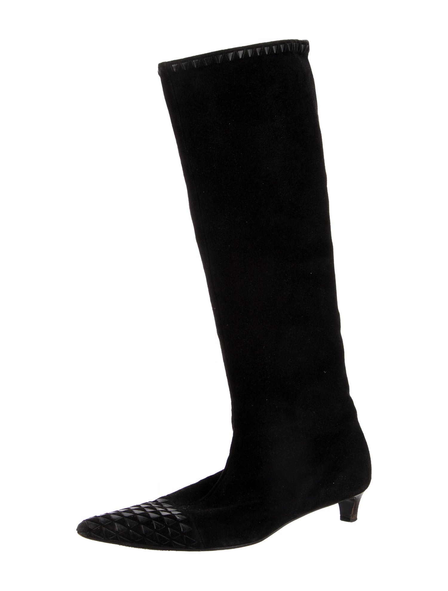 Bottega Veneta Suede Leather Trim Embellishment Riding Boots