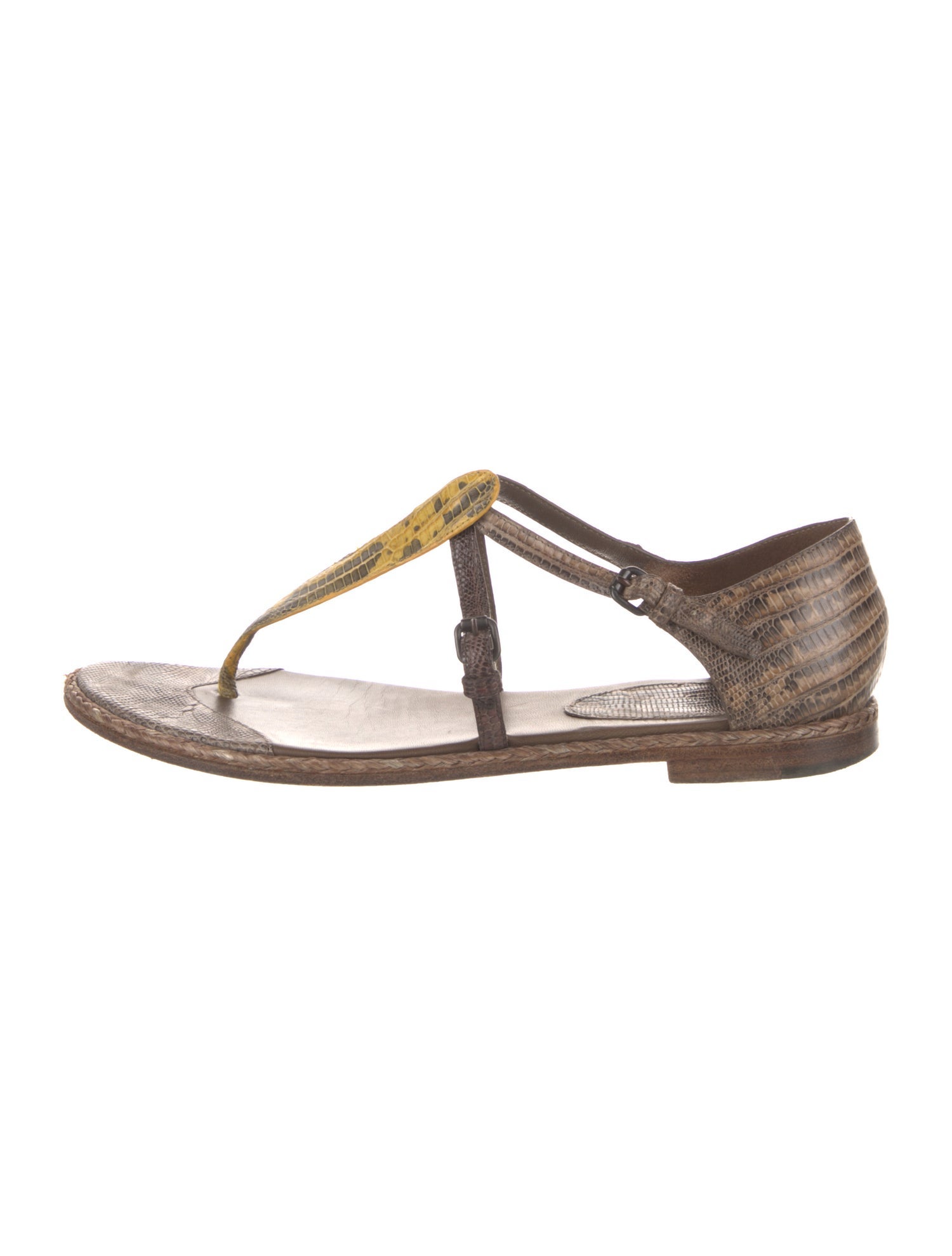 Bottega Veneta Lizard T-Strap Sandals