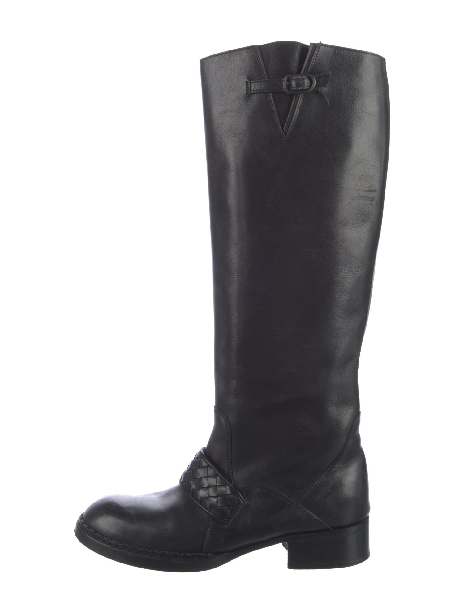 Bottega Veneta Intrecciato Weave Leather Riding Boots