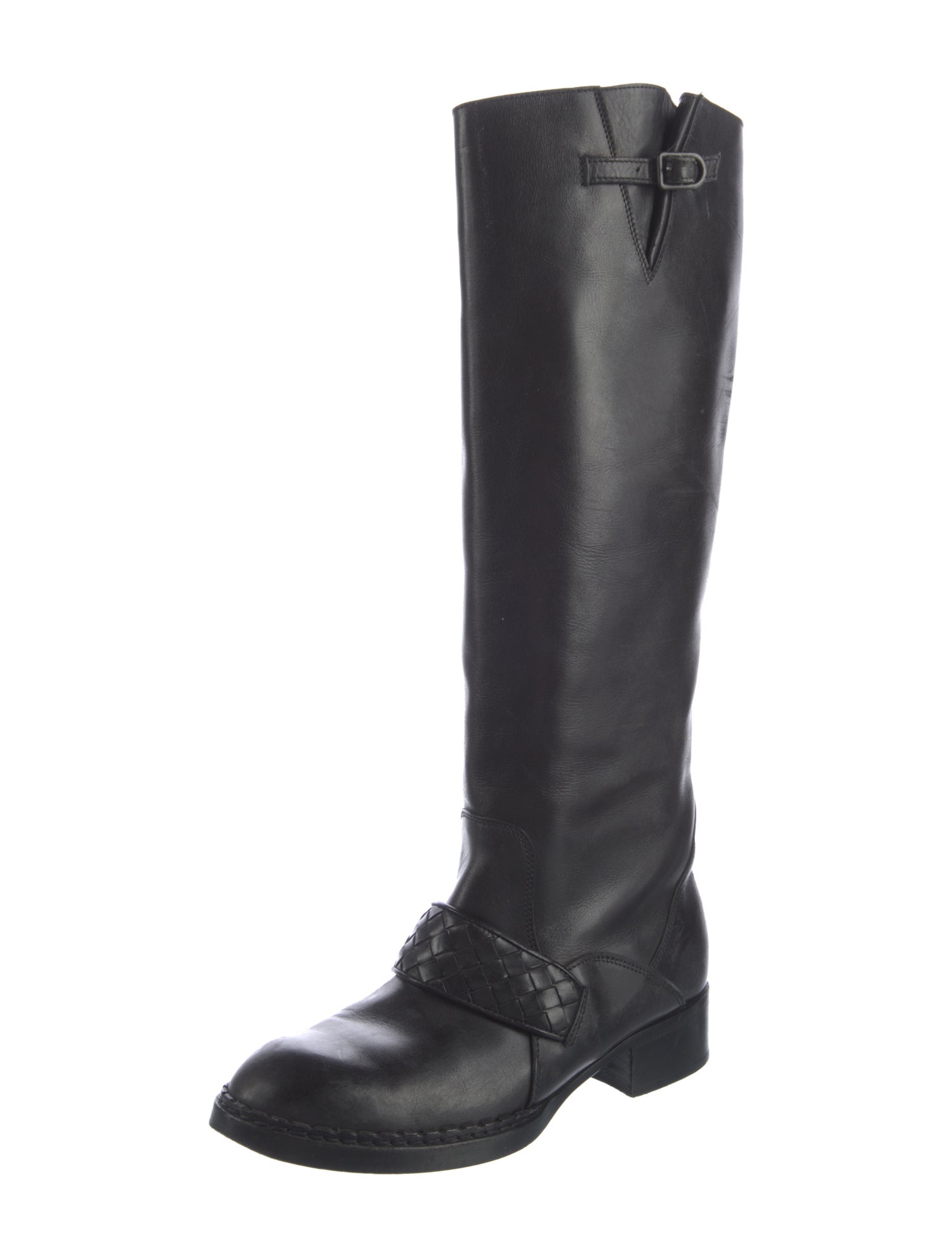 Bottega Veneta Intrecciato Weave Leather Riding Boots