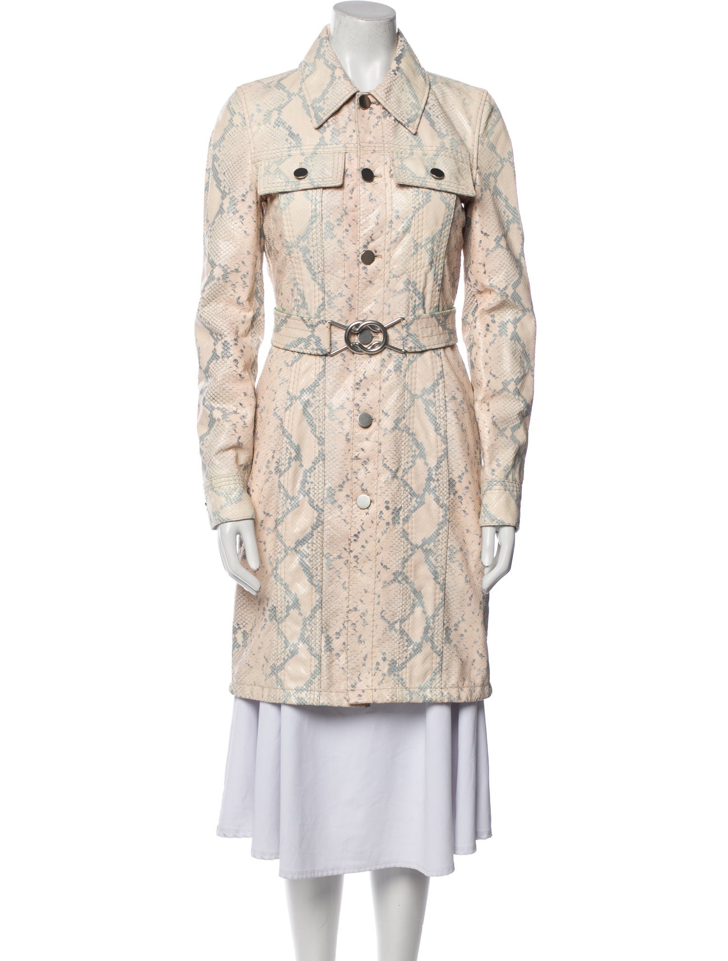 Bottega Veneta Leather Animal Print Trench Coat