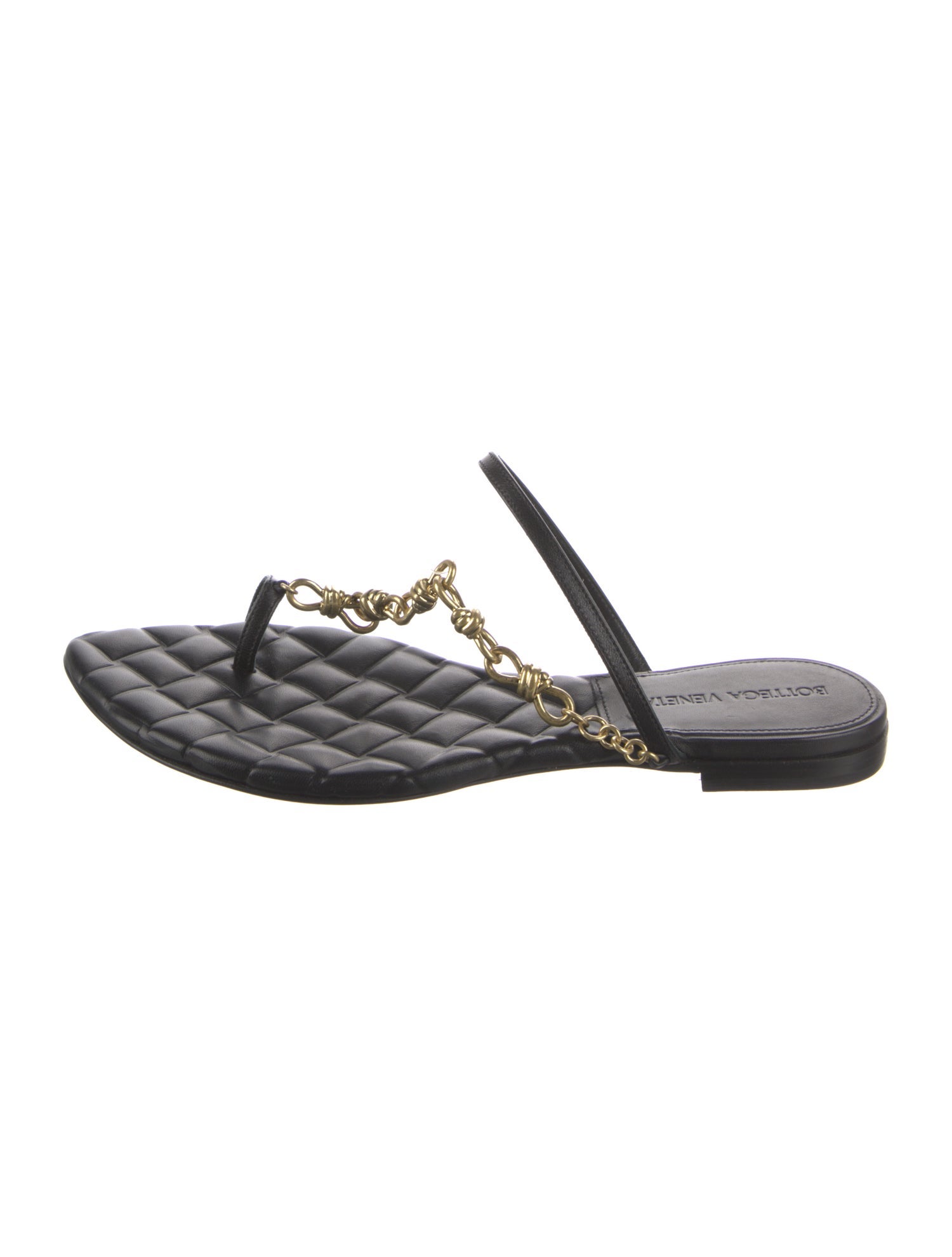 Bottega Veneta Leather Chain-Link Accents Slides w/ Tags