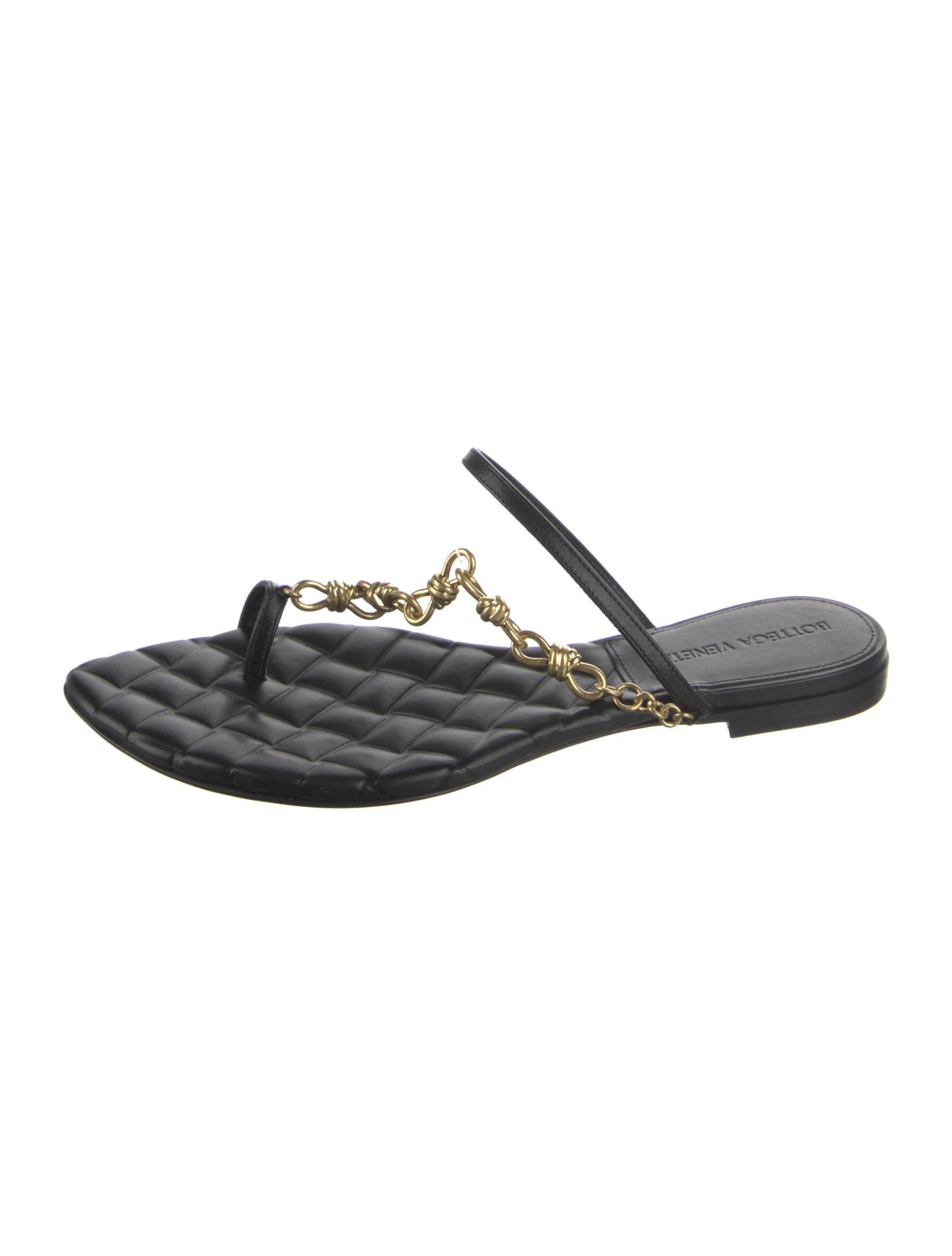 Bottega Veneta Leather Chain-Link Accents Slides w/ Tags
