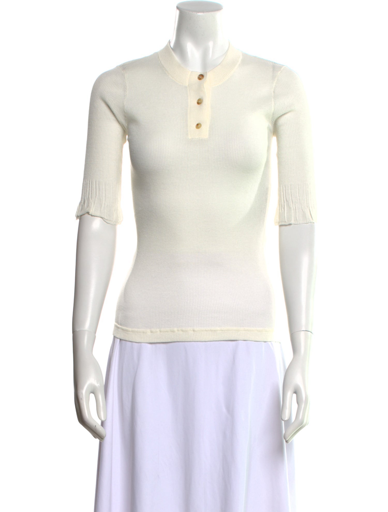 Bottega Veneta Mock Neck Three-Quarter Sleeve Polo