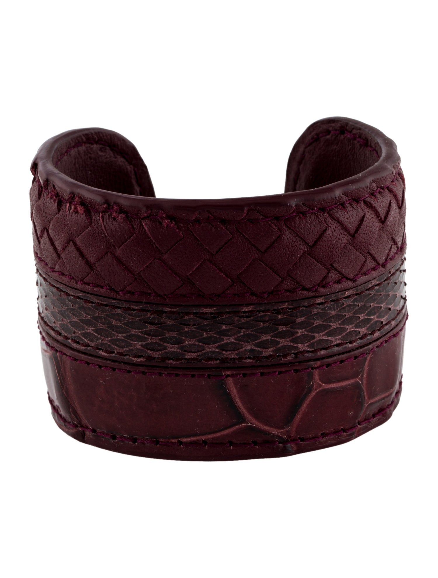 Bottega Veneta Leather Snakeskin Intrecciato Cuff Bracelet