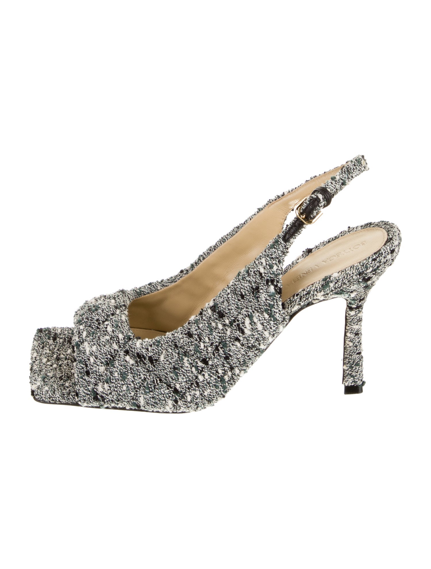 Bottega Veneta Tweed Tweed Pattern Slingback Sandals