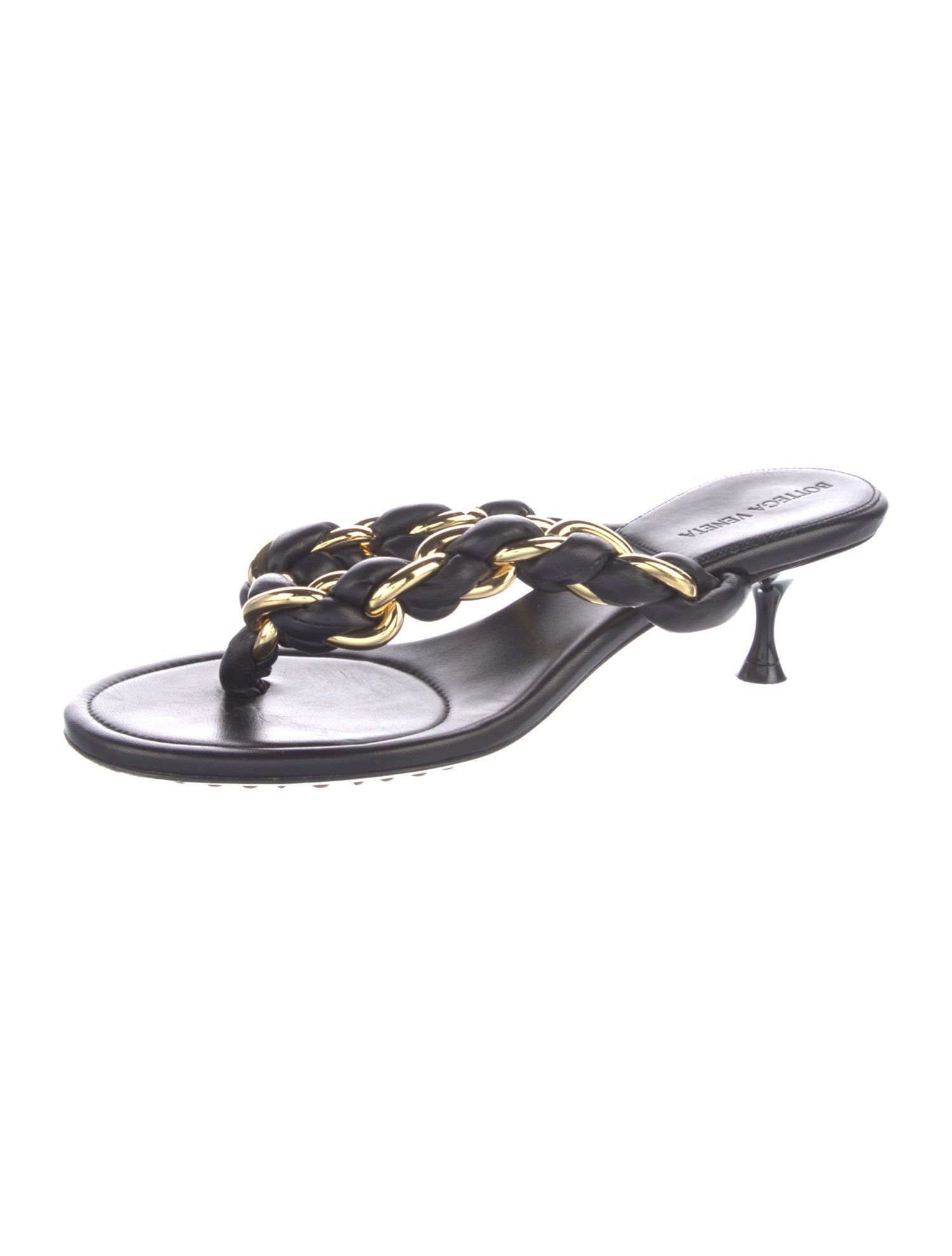 Bottega Veneta Leather Chain-Link Accents Slides
