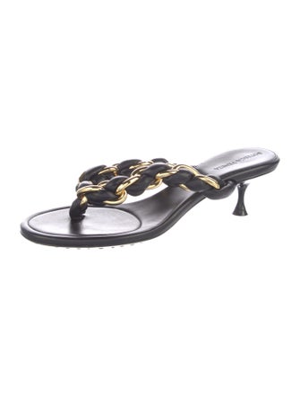Bottega Veneta Leather Chain-Link Accents Slides