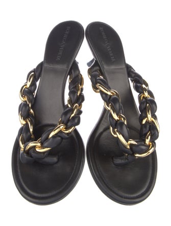 Bottega Veneta Leather Chain-Link Accents Slides