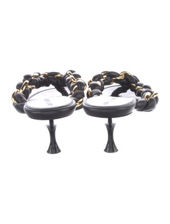 Bottega Veneta Leather Chain-Link Accents Slides