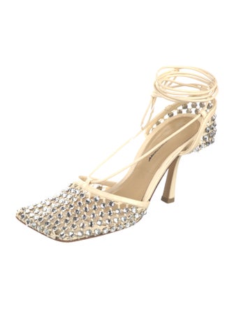 Bottega Veneta Leather Crystal Embellishments Slingback Pumps