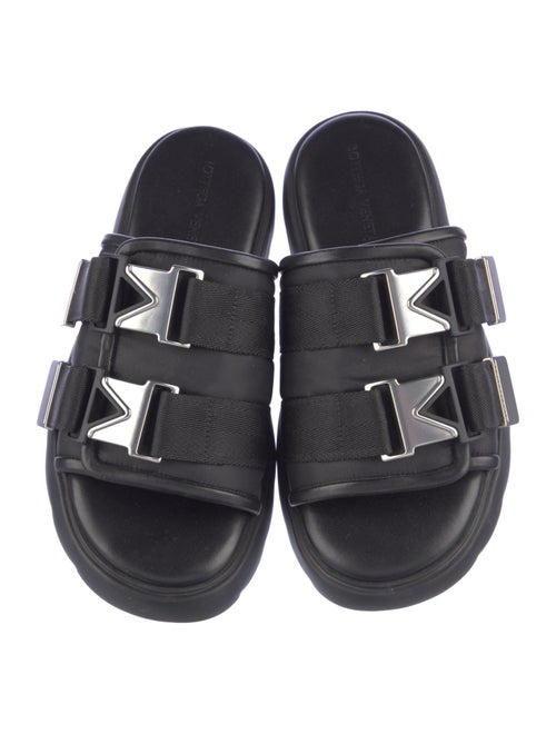 Bottega Veneta Nylon Leather Trim Embellishment Slides