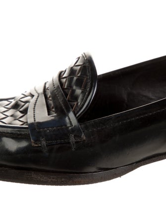 Bottega Veneta Intrecciato Weave Patent Leather Loafers