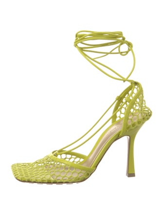 Bottega Veneta Mesh Leather Trim Embellishment Sandals