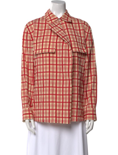 Bottega Veneta Plaid Print Long Sleeve Button-Up Top