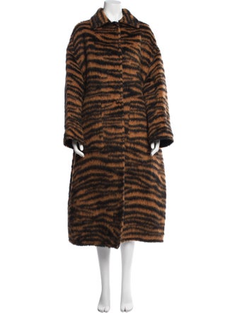 Bottega Veneta Wool Animal Print Faux Fur Coat
