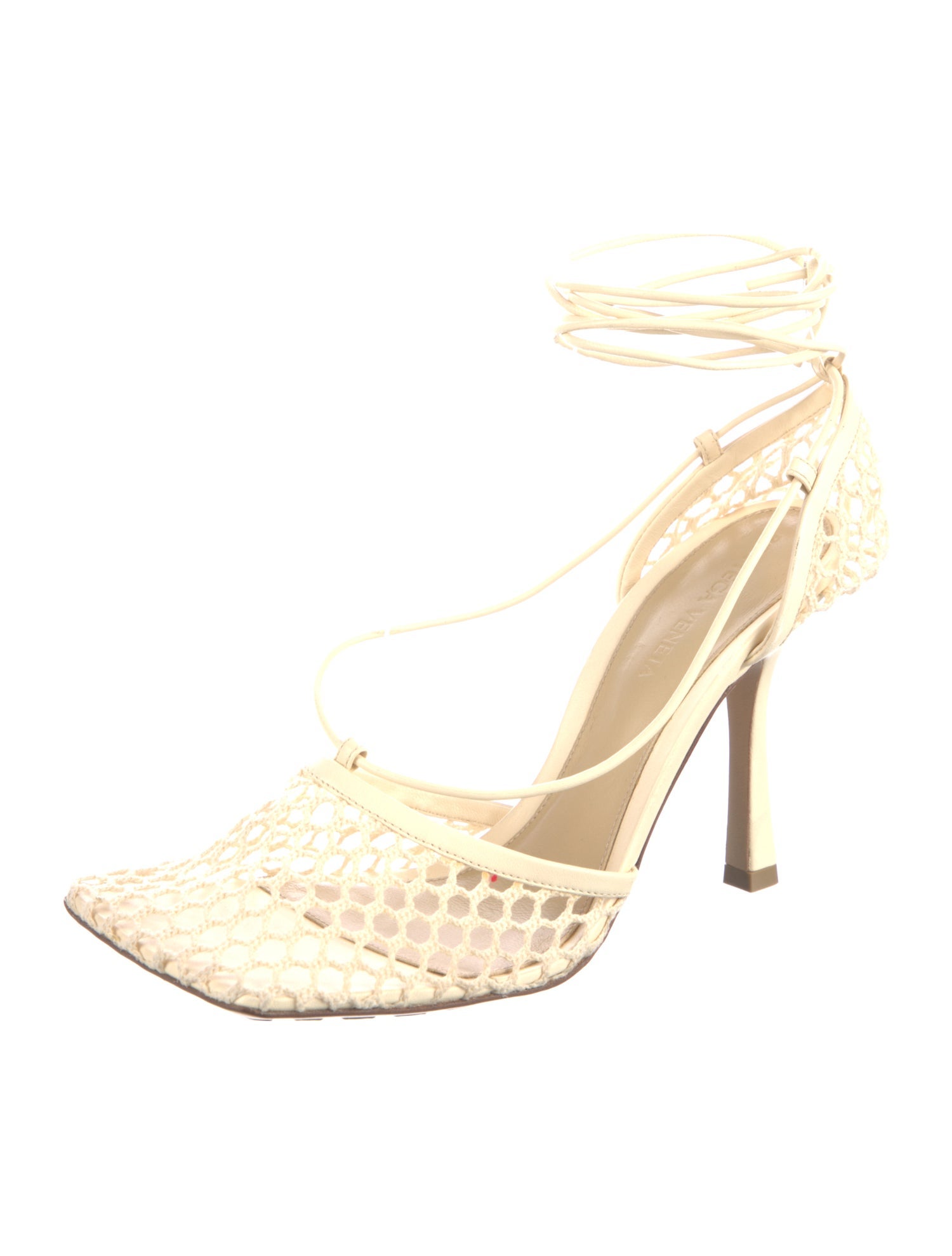 Bottega Veneta Mesh Leather Trim Embellishment T-Strap Pumps
