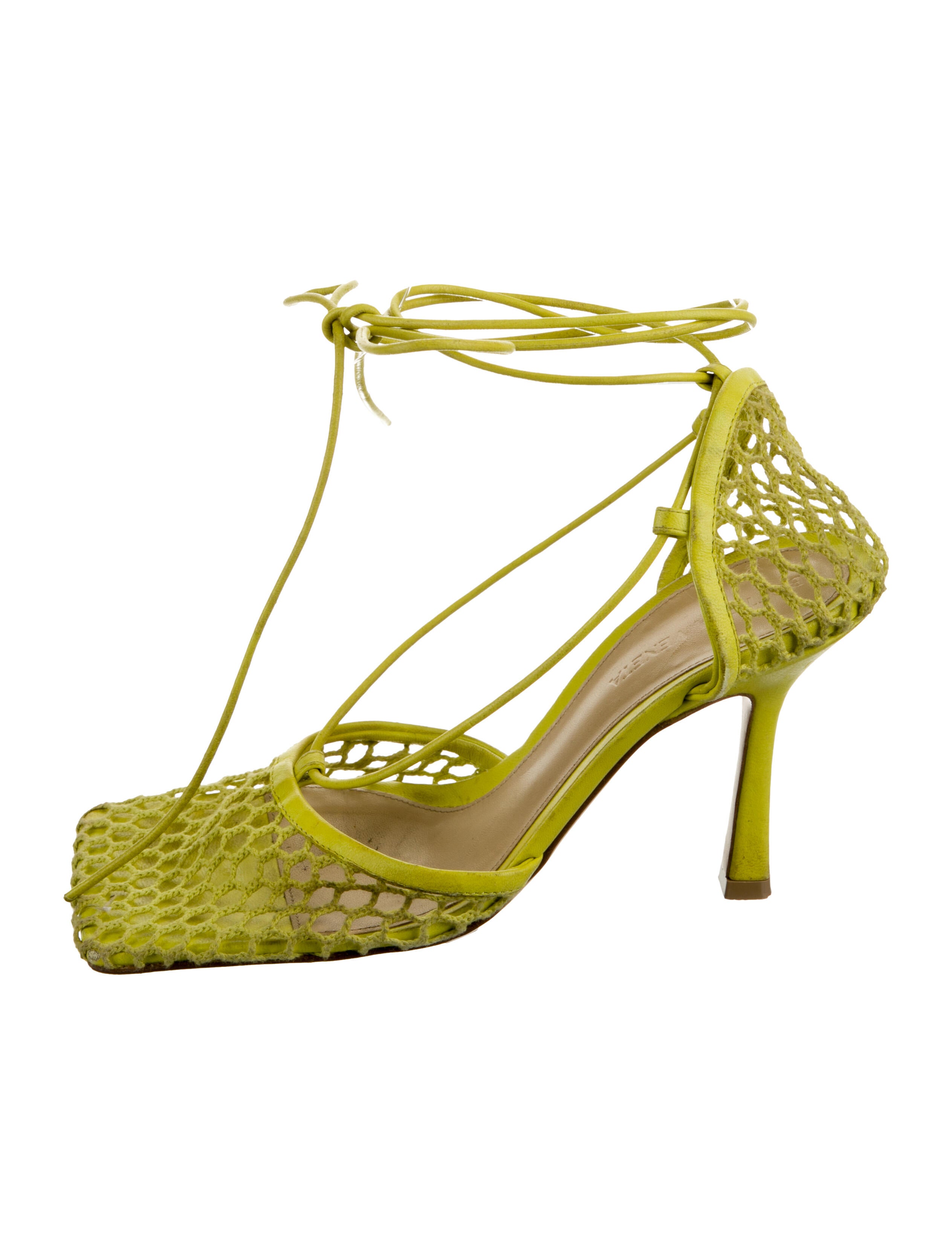 Bottega Veneta Mesh Leather Trim Embellishment Sandals