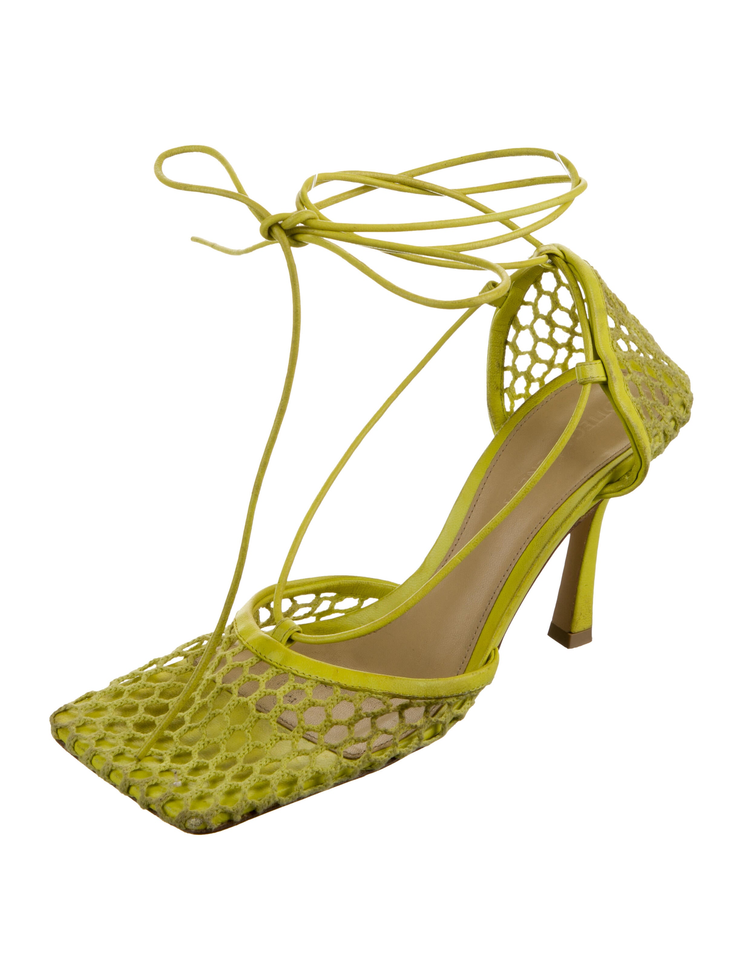 Bottega Veneta Mesh Leather Trim Embellishment Sandals