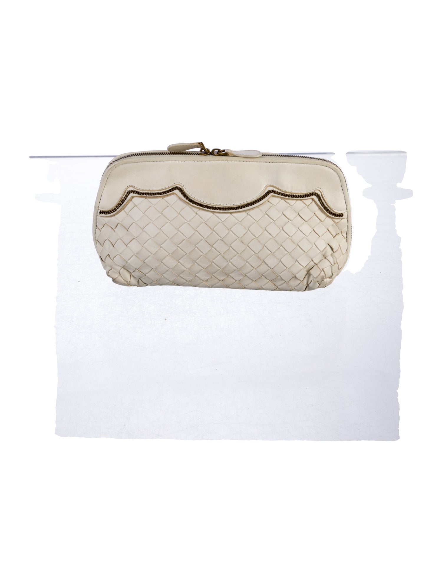 Bottega Veneta womens white leather cosmetic bag