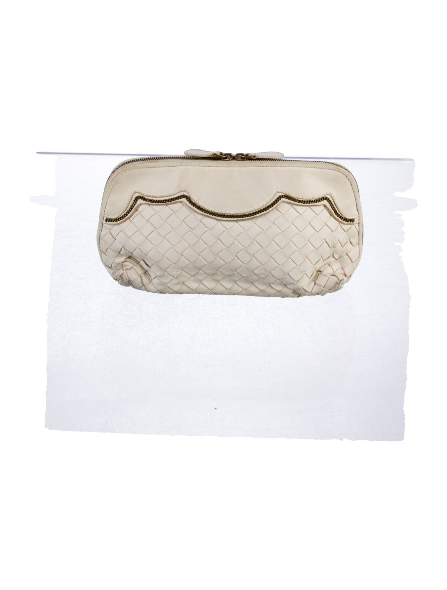 Bottega Veneta womens white leather cosmetic bag
