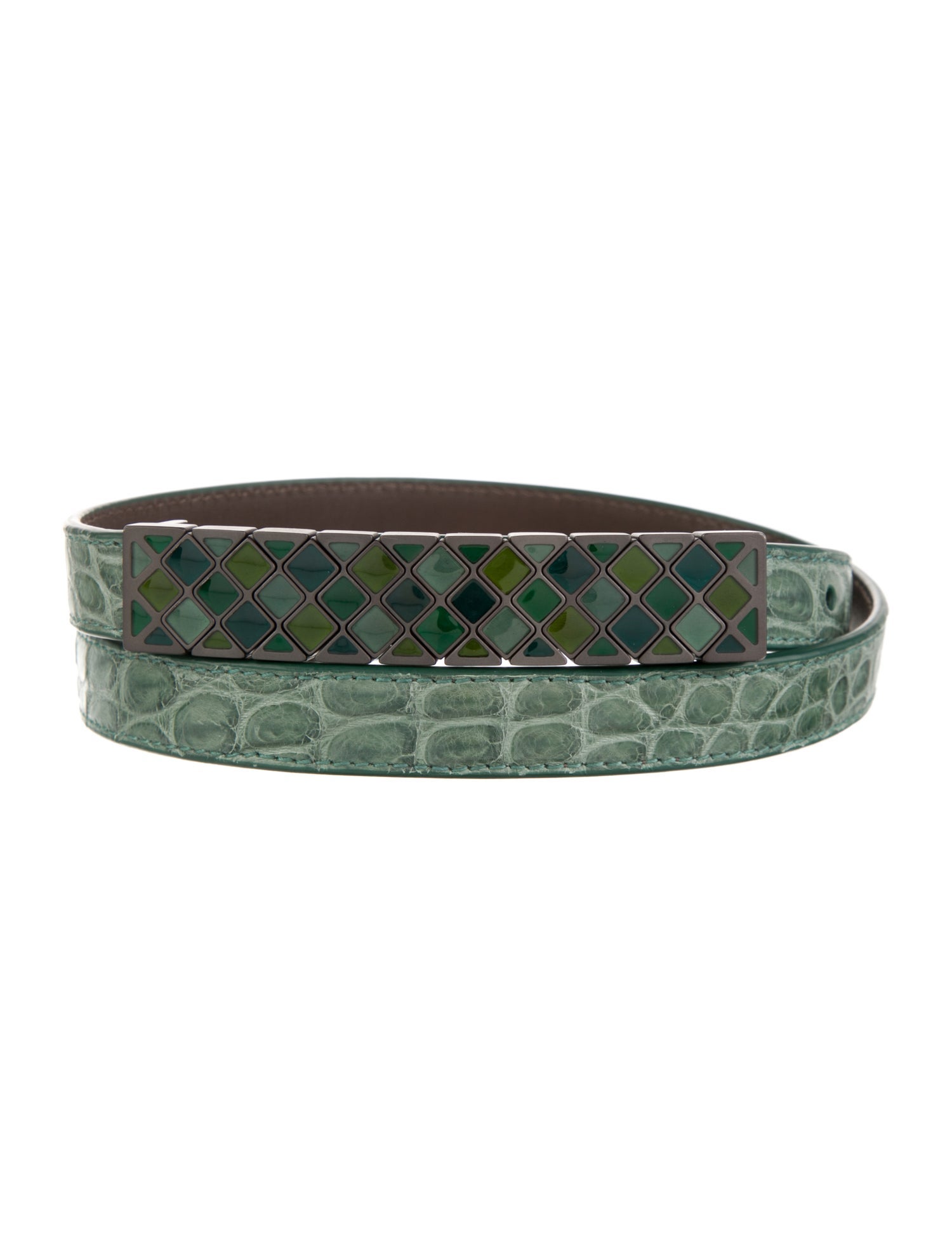 Bottega Veneta Skinny Embossed Leather Belt