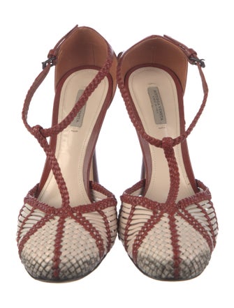 Bottega Veneta Leather Colorblock Pattern T-Strap Pumps