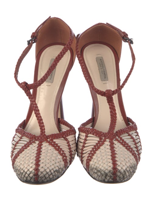Bottega Veneta Leather Colorblock Pattern T-Strap Pumps