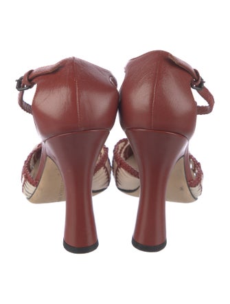 Bottega Veneta Leather Colorblock Pattern T-Strap Pumps