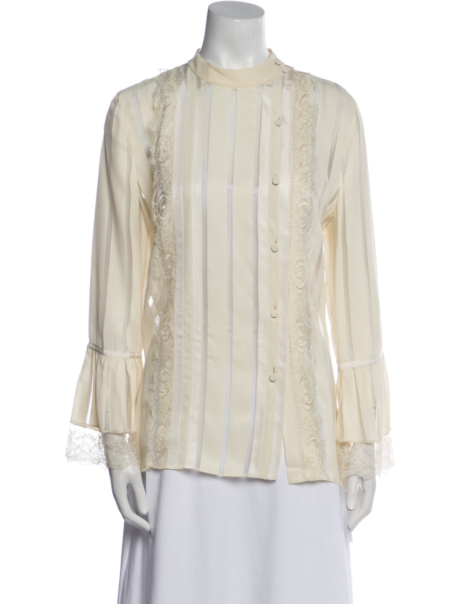 Bottega Veneta Mock Neck Long Sleeve Button-Up Top